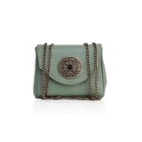 Cumpara ieftin Poseta Amelie verde menta, piele naturala, 17x22x10 cm, accesorii bronz, lucrată manual, Made in Greece