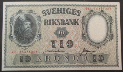 Bancnota 10 COROANE / KRONUR, anul 1951 * cod 42 = A.UNC / SERIE ROSIE foto