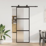 Ușă glisantă cu set feronerie neagră 76x205cm sticlă securizată