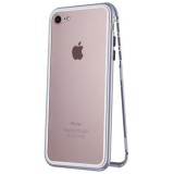Pachet Valentines Day, Doua Huse Apple iPhone 8 Magnetice Full Cover Silver, cu spate de sticla securizata, Magnetic