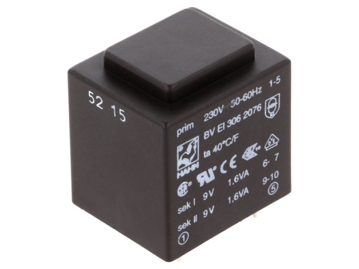 Transformator PCB &icirc;ncapsulat 230V 9V
