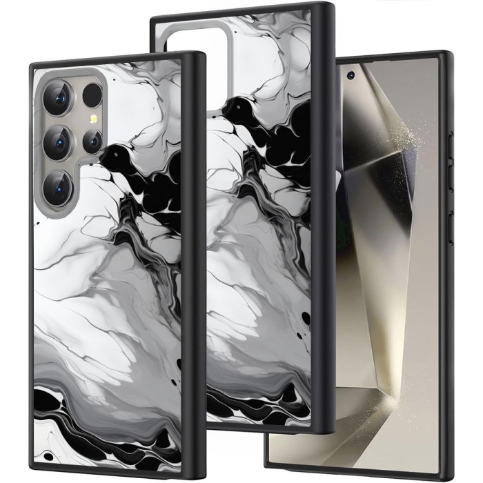 Hus&Auml; pentru samsung galaxy s25 ultra, marble bw, protec&Egrave;ie camer&Auml;, anti&Egrave;oc, design slim, negru - alb