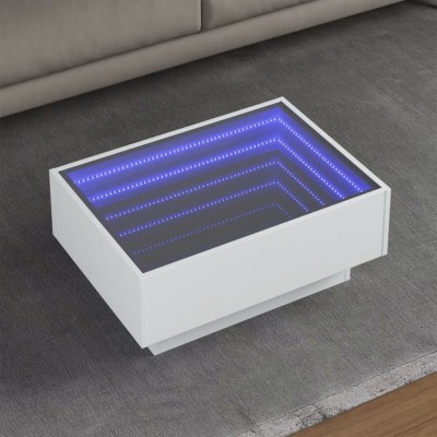 vidaXL Măsuță de cafea cu LED, alb, 70x50x30 cm, lemn prelucrat foto