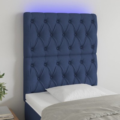 Tăblie de pat cu LED, albastru, 80x7x118/128 cm, textil foto