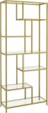 Cumpara ieftin Biblioteca sticla Auriu Vasagle 80x30x180.8 cm
