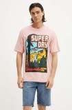 Superdry tricou din bumbac barbati, culoarea roz, cu imprimeu, M1012187A-MDM