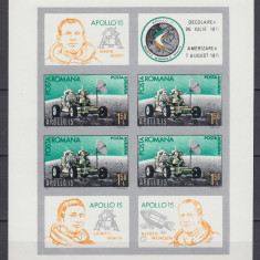 ROMANIA 1971 LP 772 b APOLLO 15 BLOC NEDANTELAT MNH