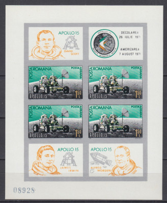 ROMANIA 1971 LP 772 b APOLLO 15 BLOC NEDANTELAT MNH foto