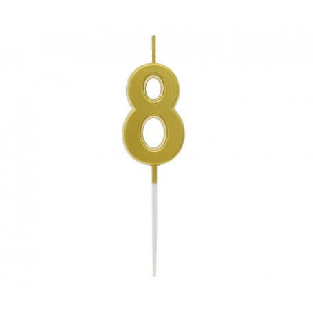 Lumanare tort cifra 8, auriu metalic, 9.5 cm