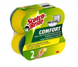 Bureti SCOTCH BRITE Ergonomic Confort de Bucatarie, 2 Buc/Set, Spuma Poliuretanica si Fibra Abraziva, Burete din Spuma Poliuretanica, Burete Fibra Abr