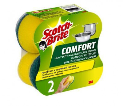 Bureti SCOTCH BRITE Ergonomic Confort de Bucatarie, 2 Buc/Set, Spuma Poliuretanica si Fibra Abraziva, Burete din Spuma Poliuretanica, Burete Fibra Abr foto