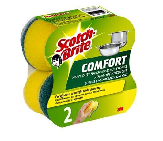 Bureti SCOTCH BRITE Ergonomic Confort de Bucatarie, 2 Buc/Set, Spuma Poliuretanica si Fibra Abraziva, Burete din Spuma Poliuretanica, Burete Fibra Abr