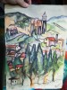 Desen semnat cu clădiri, Peisaje, Tempera, Realism