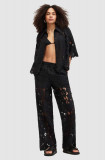 AllSaints pantaloni CHARLI EMB femei, culoarea negru, drept, high waist, W031TA