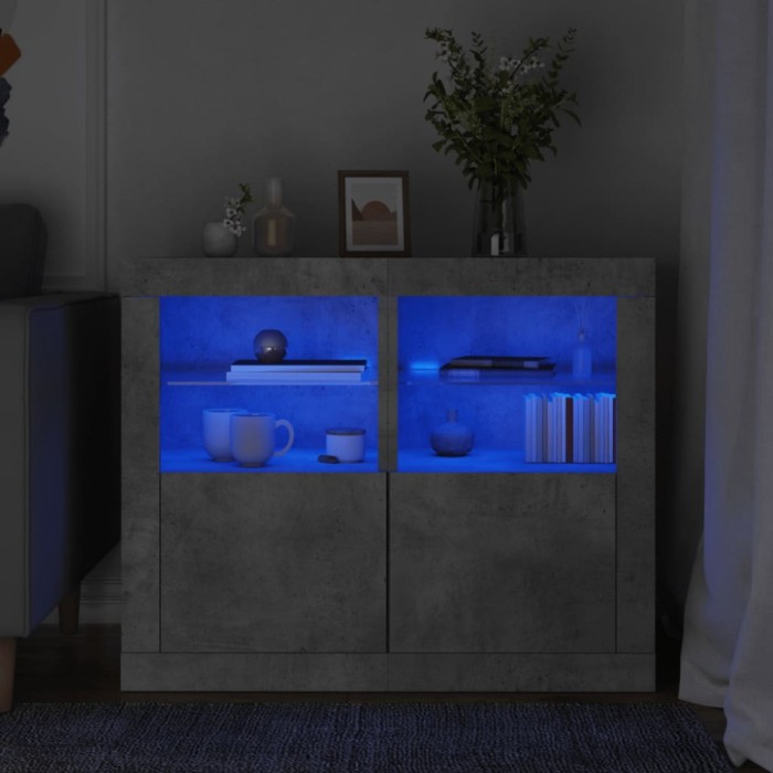 vidaXL Dulapuri laterale cu lumini LED 2 buc. gri beton lemn prelucrat