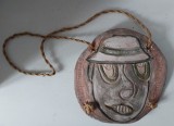 Masca ceramica Baia Mare 1989 semnata Kolcsey, decor perete artizanat neglazurat, obiect colectie mesaj satiric Maramures 23cm, piesa retro 1989