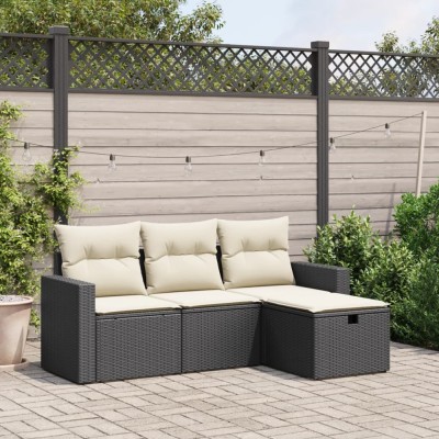 vidaXL Set mobilier de grădină cu perne, 4 piese, negru, poliratan foto