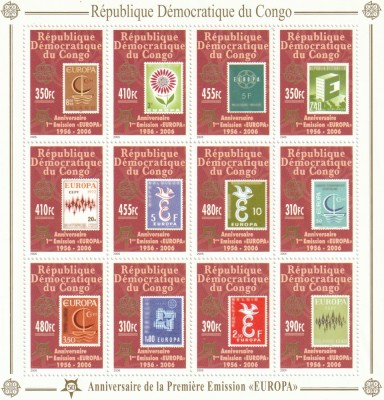 Congo (Rep. Dem.) 2005 - 50 ani Europa CEPT,bloc serie 12 valori dantelate,MNH,Mi.1831BA-1842A Kb foto