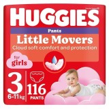 Scutece chilotel Huggies Little Movers 3, Girl, 6-11 kg, 116 buc