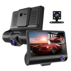 Camera Video Auto de Bord Tripla FOXMAG24&reg;, Full-HD, 3 Camere - Fata/Spate/Interior, Display 4 Inch, G Senzor, 170 grade, Negru