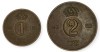 SUEDIA lot / set : 1 + 2 ORE 1953 , km 820 + 821, Europa, Cupru (arama)