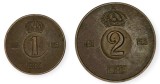 SUEDIA lot / set : 1 + 2 ORE 1953 , km 820 + 821, Europa, Cupru (arama)