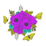 Sticker decorativ, Buchet de flori, Mov Butterfly, 60 cm, 1170ST-17