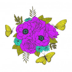 Sticker decorativ, Buchet de flori, Mov Butterfly, 120 cm, 1170ST-34