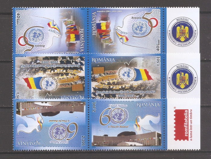 Romania 2005, LP. 1697c - Evenimente ONU, tete-beche+tabs, MNH