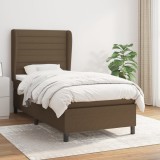 vidaXL Pat box spring cu saltea, maro &icirc;nchis, 90x200 cm, textil