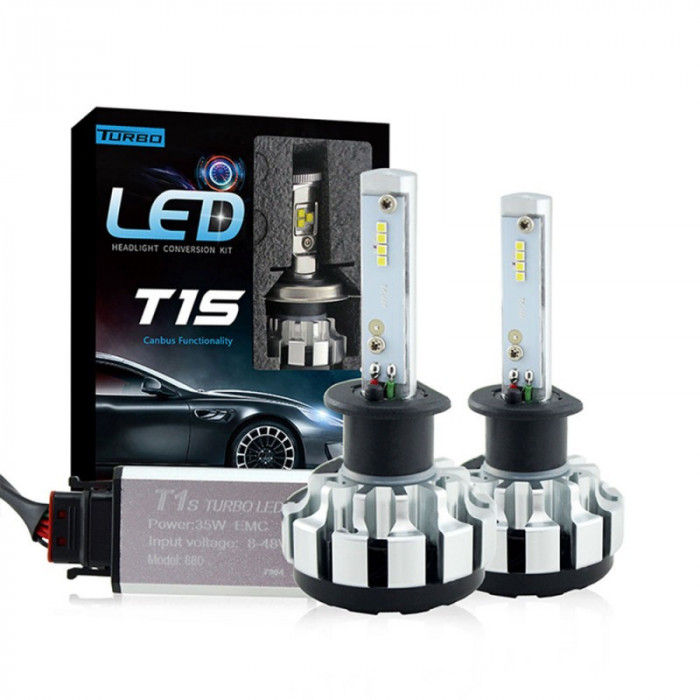 Resigilat Set 2 LED-uri Auto Techstar&reg; T1S, H1, 35w, 8000 Lumeni, 6000K, AUTO, 12-24 Volti, CREE, Canbus, Radiator Aluminiu