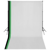 VidaXL Set studio foto cu 3 fundaluri de bumbac, cadru reglabil, 3x5 m