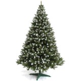 Brad Artificial de Craciun Molid HollySilver cu Fructe Argintii, Verde cu Varfuri Albe 150cm