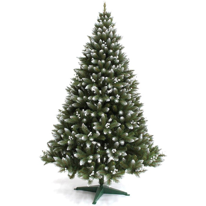 Brad Artificial de Craciun Molid HollySilver cu Fructe Argintii, Verde cu Varfuri Albe 150cm