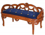 Sofa din lemn masiv mahon cu tapiterie din catifea albastra MAR267, Paturi si seturi dormitor
