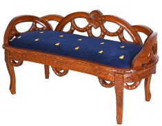 Sofa din lemn masiv mahon cu tapiterie din catifea albastra MAR267