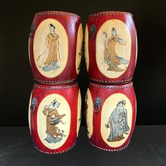 Set 4 taburete din lemn, &icirc;mbrăcate &icirc;n piele ecologică și mușama &ndash; China