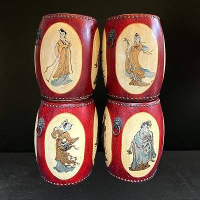 Set 4 taburete din lemn, &amp;icirc;mbrăcate &amp;icirc;n piele ecologică și mușama &amp;ndash; China foto