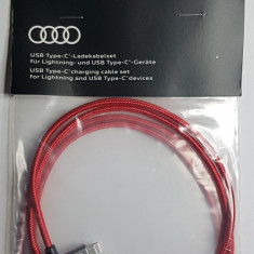 Set Cabluri originale Audi, incarcator telefon USB-C-USB-C+ USB-C-USB-iphone