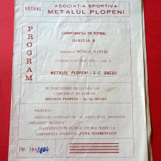 Program meci fotbal "METALUL" PLOPENI - SC BACAU (08.06.1975)