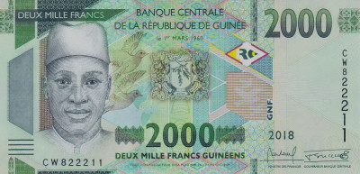 Bancnota Guineea 2.000 Franci 2018 - PNew UNC foto