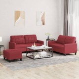 VidaXL Set de canapele cu perne, 3 piese, roșu vin, piele ecologică