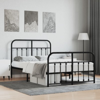 vidaXL Cadru pat metalic cu tăblie de cap/picioare, negru, 120x190 cm 352593 foto