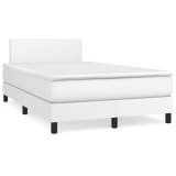 VidaXL Pat box spring cu saltea, alb, 120x190 cm, piele ecologică