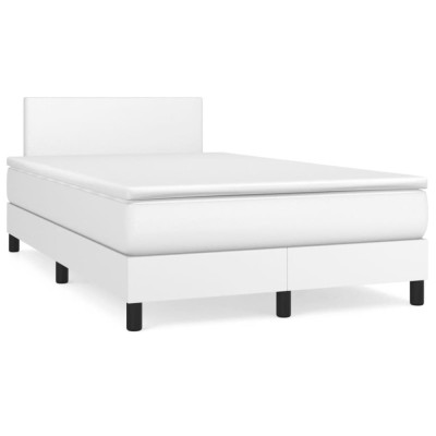vidaXL Pat box spring cu saltea, alb, 120x190 cm, piele ecologică 3269808 foto