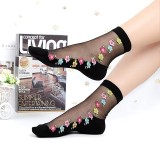 Sosete pentru dama, SS0163, model flori, Negru, marime universala