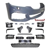 Set bara fata BMW Seria 5 (G30/G31), 05.2017-08.20, cu 6 gauri spalator si senzori parcare; grunduit, de vopsit; type M-Tech; cu grile inferioare, cu