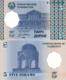 Tadjikistan 5 Diram 1999 UNC Bancnota Asia NeCirculata