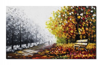 Tablou 3D alee in parc pictat manual, Calmitate, 100x60cm ulei pe panza in cutit, Spectaculos foto