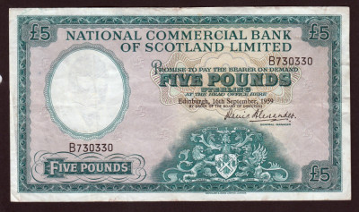 Scotia 5 Pounds Scotland National Commercial Bank sB730330 1959 P#259 foto